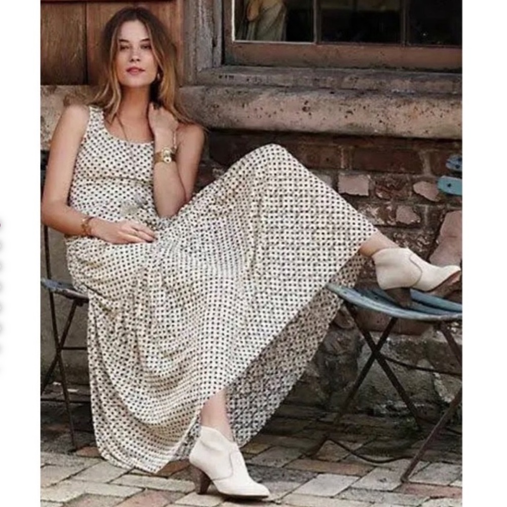 Anthropologie Cream Polka Dot Maxi Dress